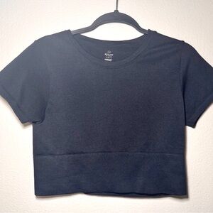 Aerie OFFLINE Black Crop Top Large Stretch Workout Athleisure Activewear